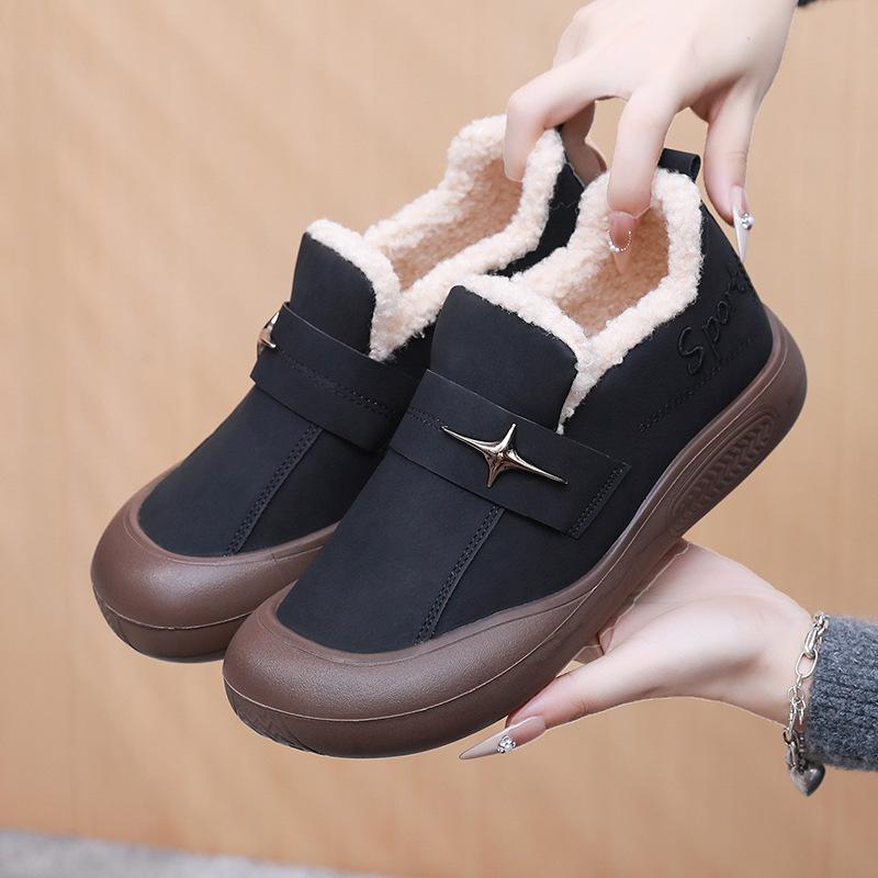 Boken Shoes Women's Winter New Collection with Velvet Warm Cotton Shoes Women's Thick Soled Snow Boots Casual Cotton Boots