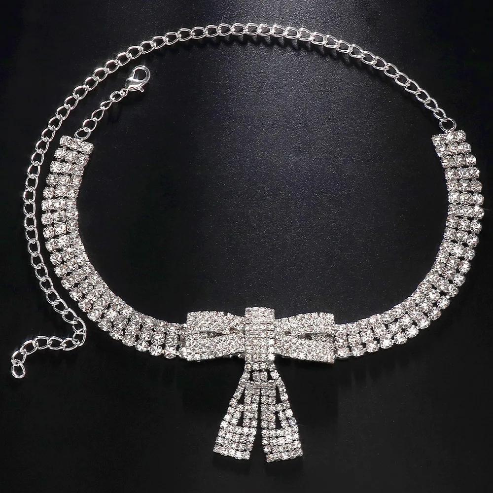 Moda Rhinestone Bow Wisiorek Choker Naszyjnik dla Kobiet Akcesoria Ślubne Punk Gothic Kryształ Kołnierz Chokers Biżuteria Prezent