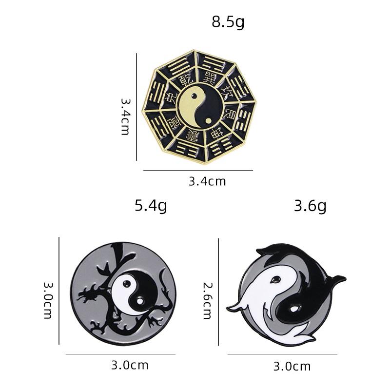 3Styles Chinese Tai Chi Pins YingYang Taiji Bagua Enamel Brooches For Taoism Lovers Bag Backpack Jewelry Accessories
