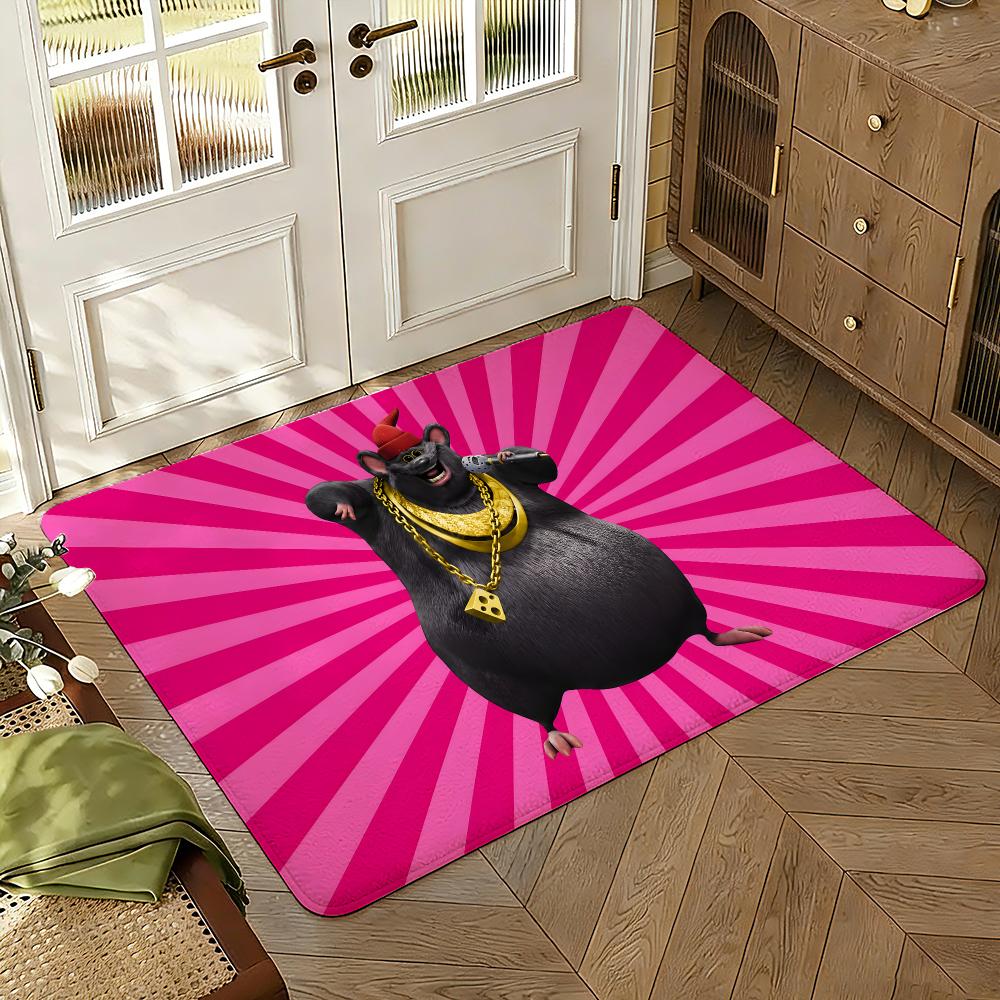 Funny B-Biggie Cheese Cartoon Floor Mat Soft Thickened Absorbent Non-Slip Bedroom Living Room Door Mat Home Decor Flannel Rugs