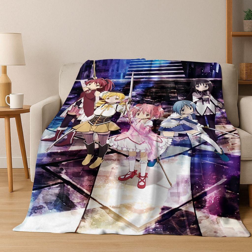 Cartoon Puella Magi Madoka Magica Girl Anime Art Flannel Blanket,Cozy Soft Throw Blanket for Home Bedroom Bed Sofa Cover Kids