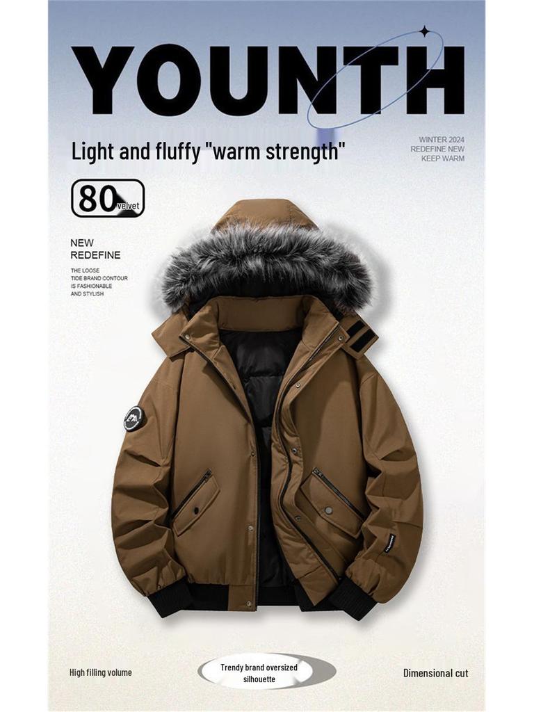 Men's Plus Size Winter Workwear Jacket with Fur Collar and Thick Velvet Lining