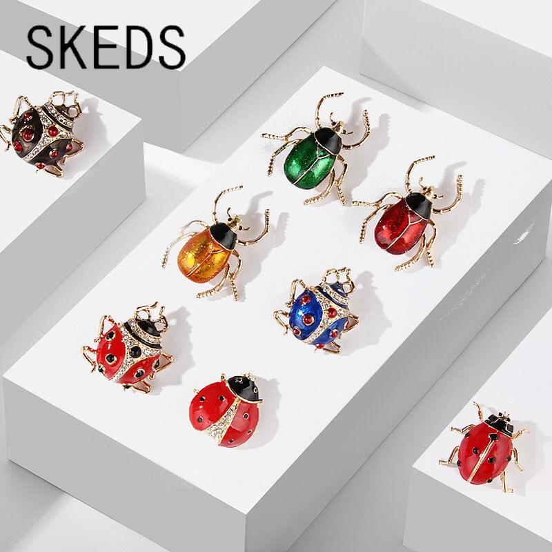 SKEDS Fashion Cute Ladybug Rhinestone Brooches For Women's Men's Clothing Insect Metal Enamel Pins Banquet Brooch Jewelry Gift