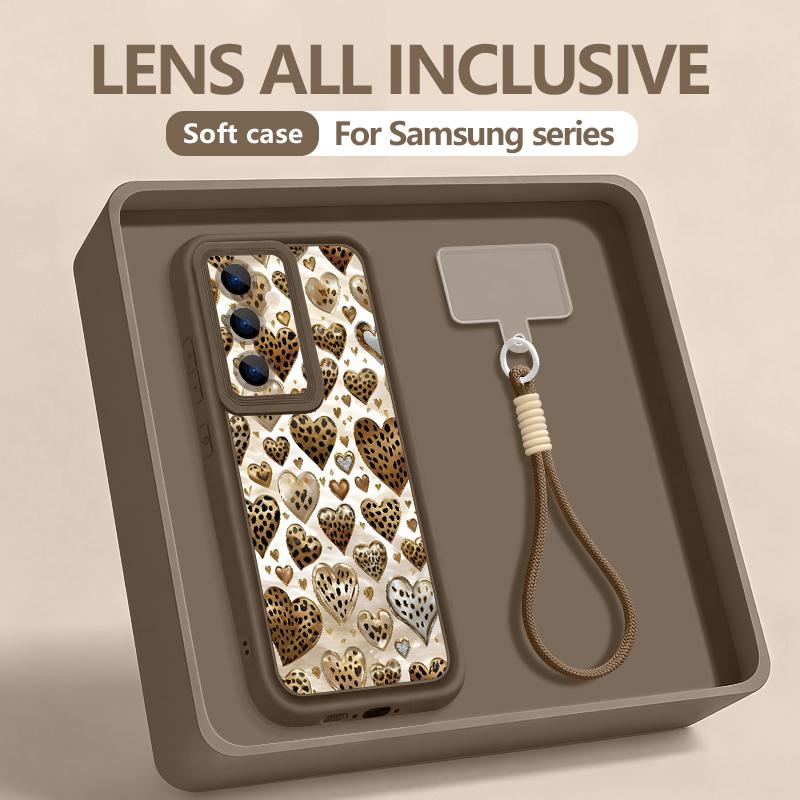 Wrist Lanyard Phone Case For Samsung Galaxy S26 S24 S25 Ultra S23 S25 FE A57 A17 A56 A16 A55 A54 A15 A25 Love Heart Print Cover
