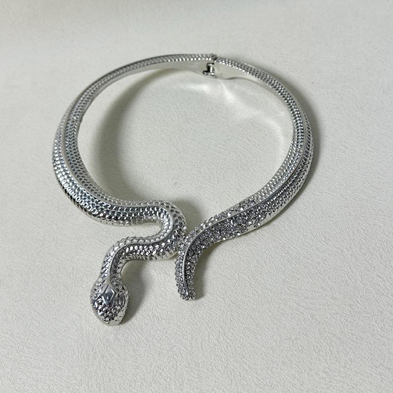 Tooxika Exaggerated Personality Diamond Encrusted Snake Opening Elastic Collar Fashion Temperament Necklace