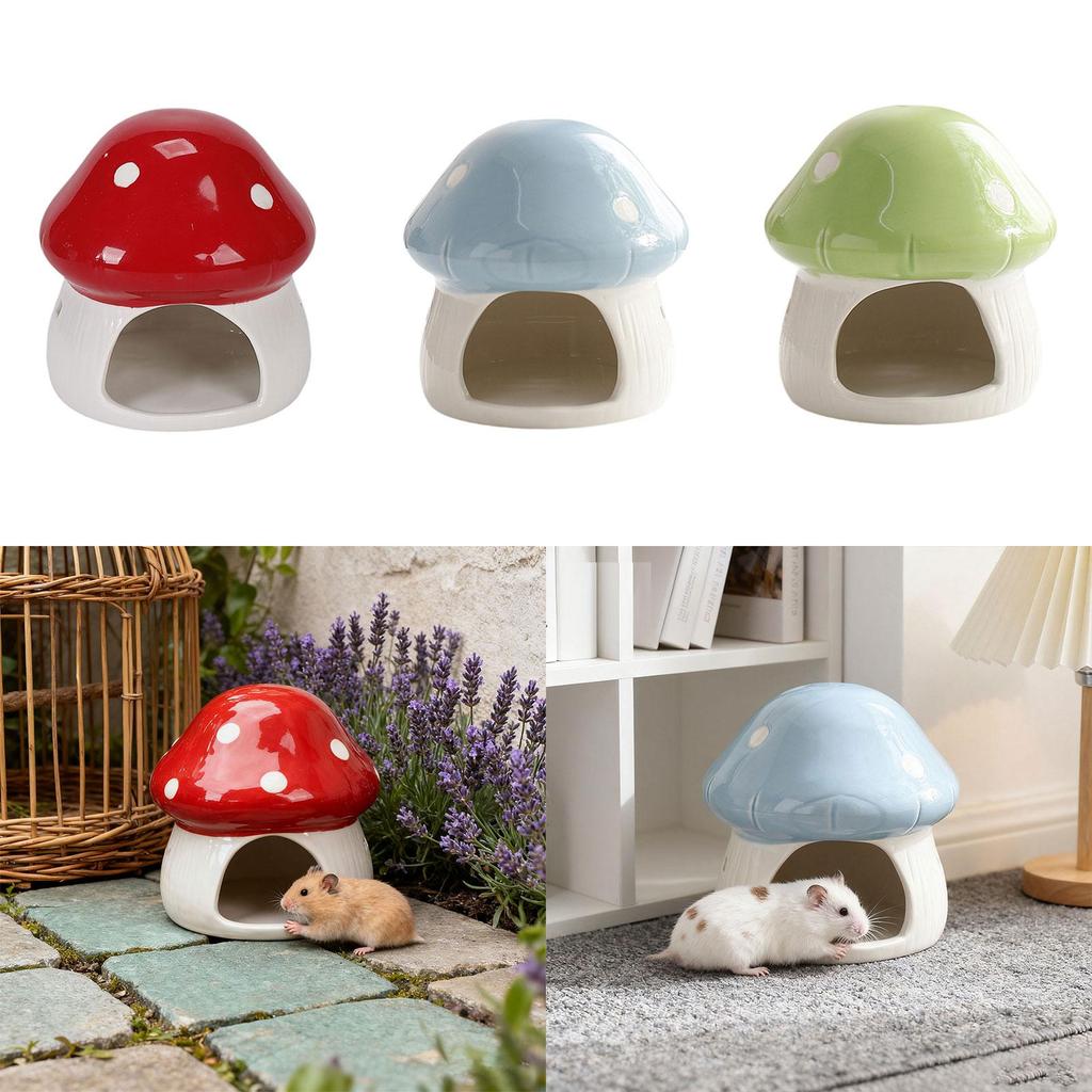 Ceramic Hamster House, Sturdy Guinea Pig Hideout, Mushroom Shaped Cave Habitat for Small Animals Dwarf Hamster Chipmunk