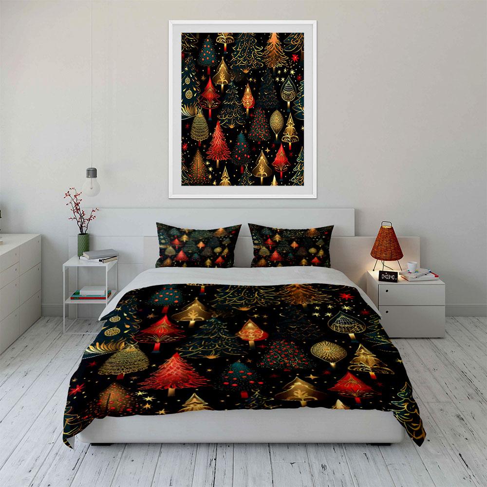 Christmas Tree Festive Pattern Bedding Duvet Cover Set Duvet Cover Pillowcases (1*Duvet Cover 2*Pillowcases, without duvet insert)