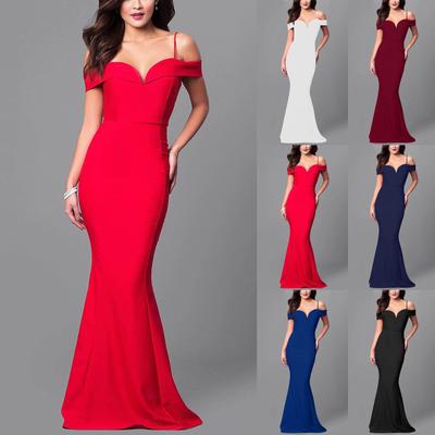 Women's V-neck One-shoulder Mermaid Sexy Backless Banquet Dress