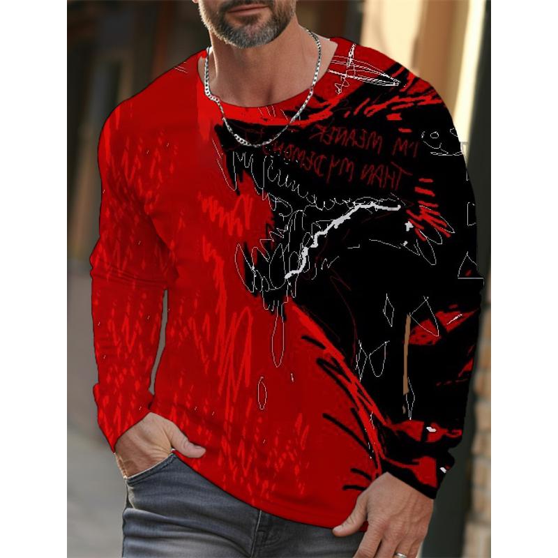 2024 Neues Langarm-T-Shirt für Herren mit 3D-Druck und hochauflösendem Wolf-Tierdruck für Herren im Herbst, lässiges T-Shirt mit Rundhalsausschnitt