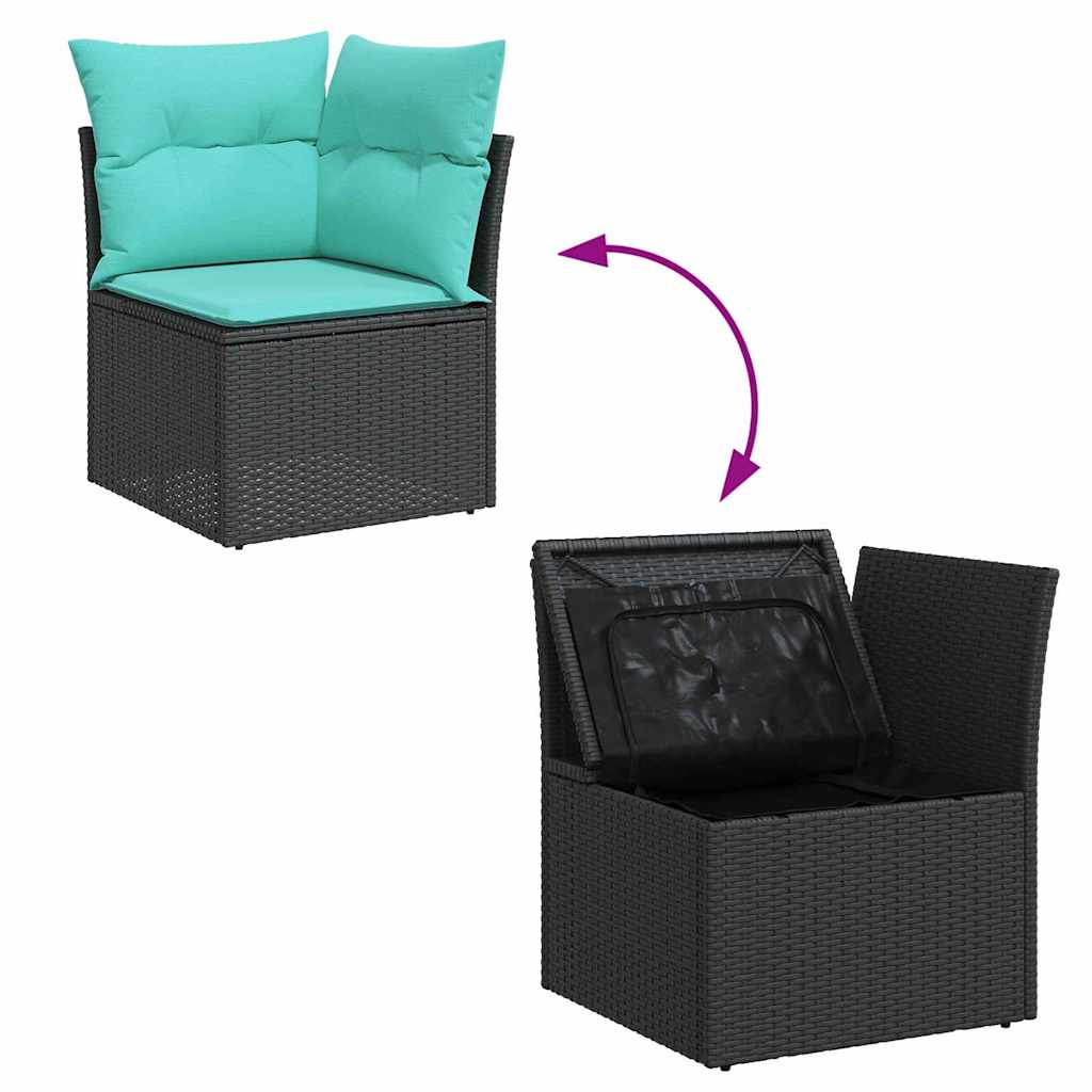 Garden Sofa Set with Storage 6 pcs Black Poly Rattan