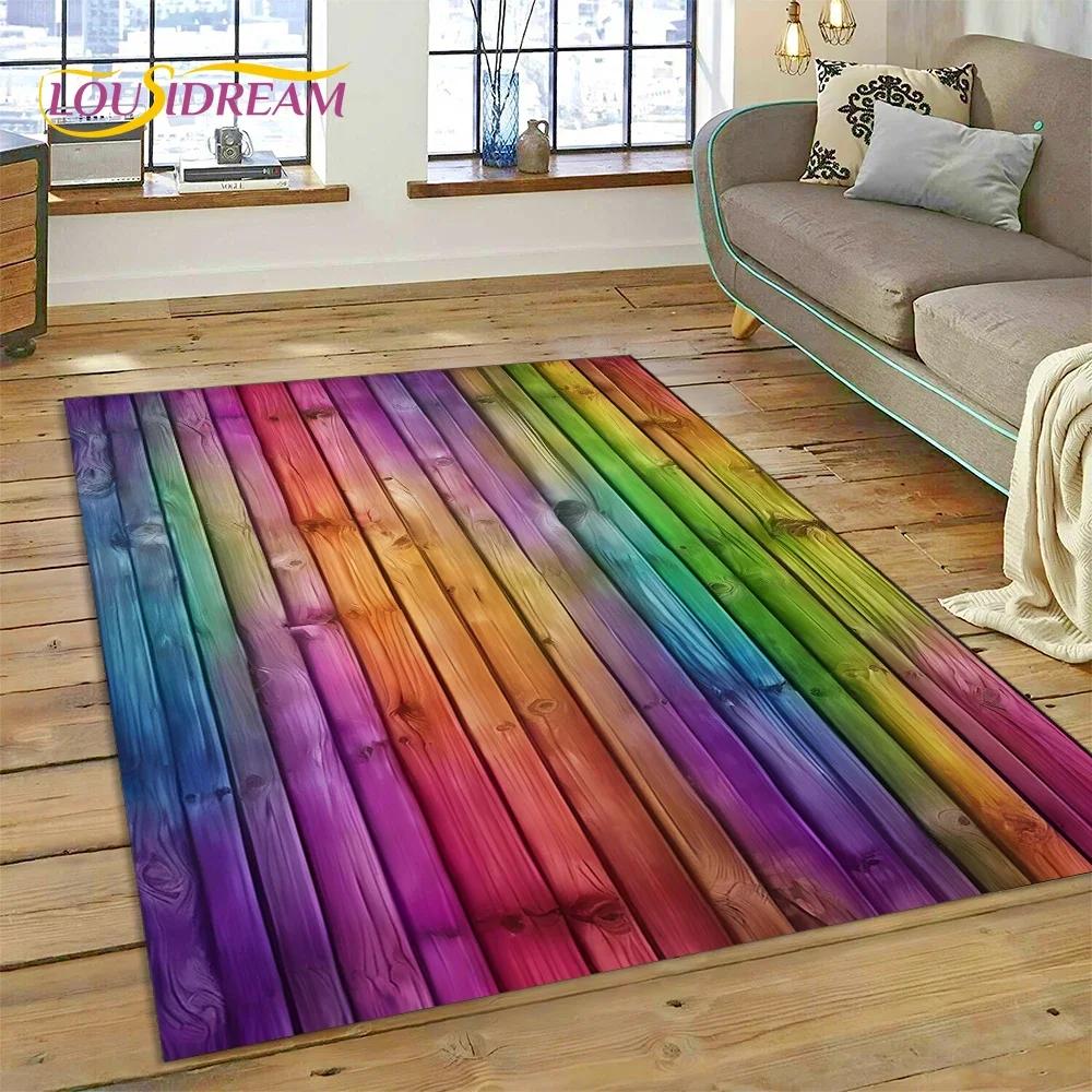 Tappeto con Finitura Legno Colorato per Camera da Letto, Soggiorno, Decorazione Divano Casa, Tappetino Grande per Giochi Bambini