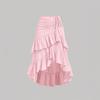 Women Spring Fall High Waist Gathered Bodycon Skirt with Ruffle Hem & Draped Detail