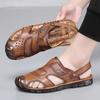 2025 Summer Shoes Mens Genuine Leather Sandals Flat Non-slip Summer Holiday Cowhide Male Footwear