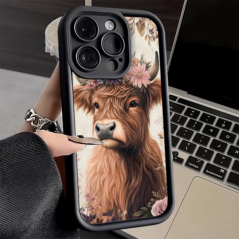 Phone Case for iPhone 17 Air 16E 15 16 Pro Max Cute Highland Cow Cover 14 Plus 13 12 Mini Soft Shell Silicone Fundas