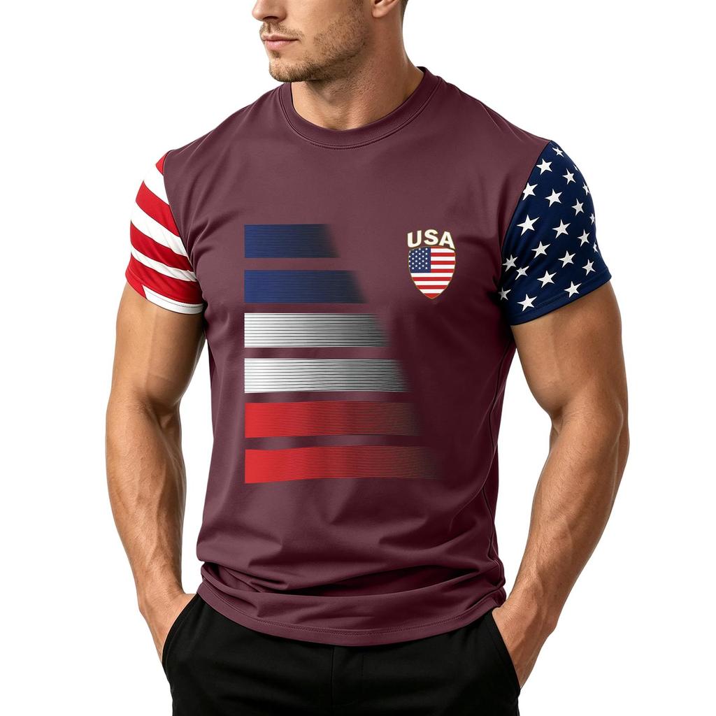 Men’s Short Sleeve T Shirt with USA Flag Print Loose Fit Crew Neck Top Comfortable Summer Casual Daily Wear for Men