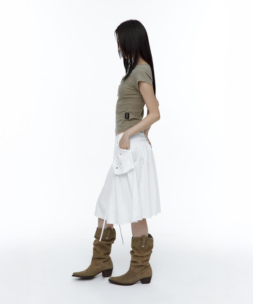 Rough Neck Out-Pocket Pleated Skirt White