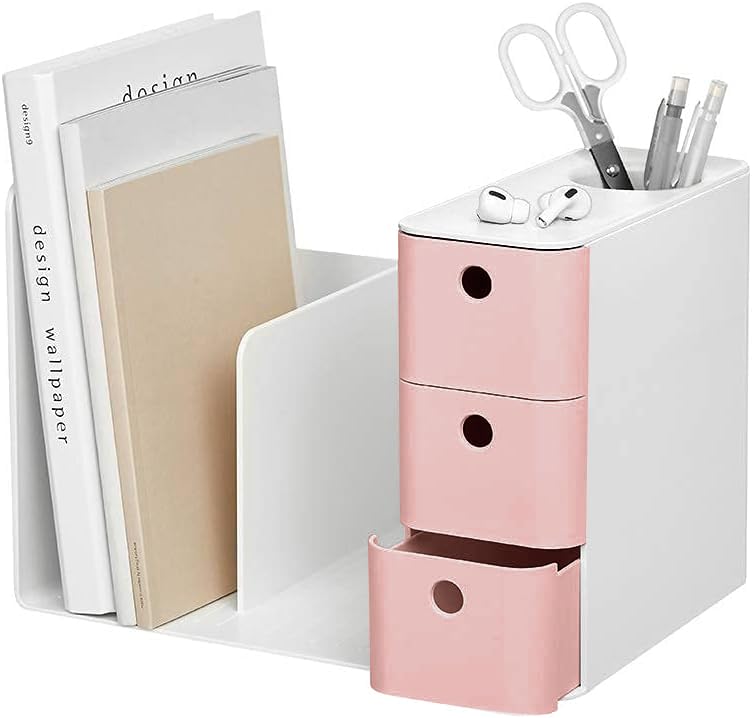 

Teijin LITEM. Desk Organizer with Colored Drawers in Pink, Multifunctional Bookstand, Pen Holder, Storage Box, Small Item Storage, Tabletop Storage,