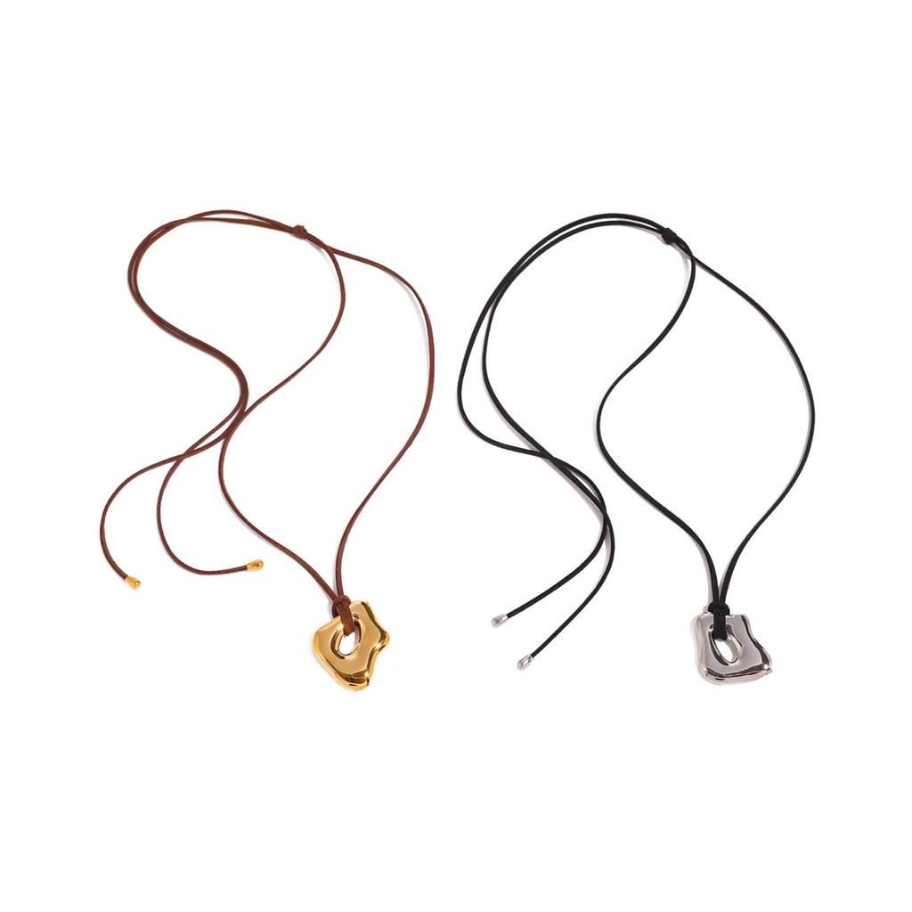 Sophisticated Stainless Steel Waterproof Irregular Geometric Metal Wax Rope Necklace Accessory Fashionable Jewelry Gift
