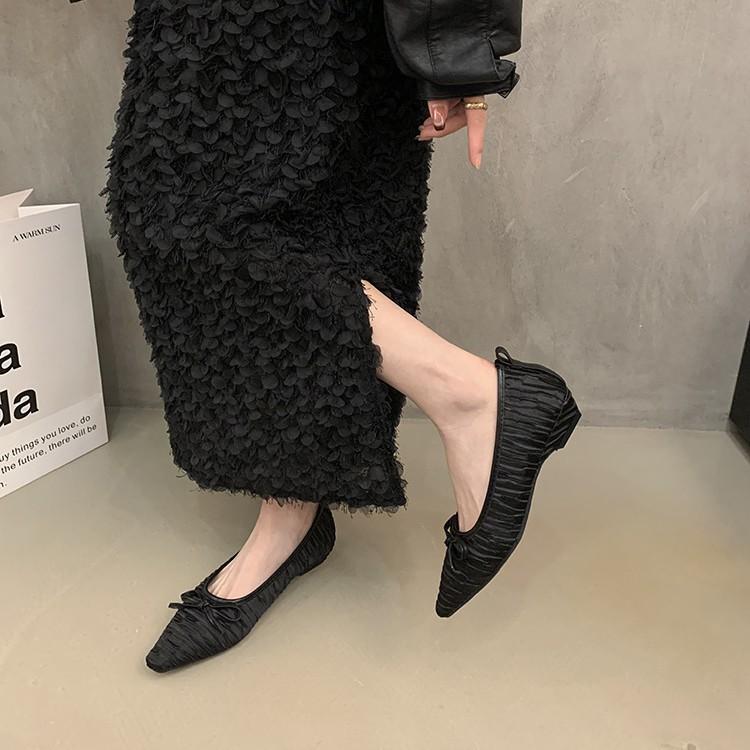 Flache Schuhe Französische Schuhe 2025 Frühfrühling neu Abendschuhe zarte Schleife Einzelne Schuhe Schuhe mit leichtem Ausschnitt Niedriger Absatz Damenschuhe