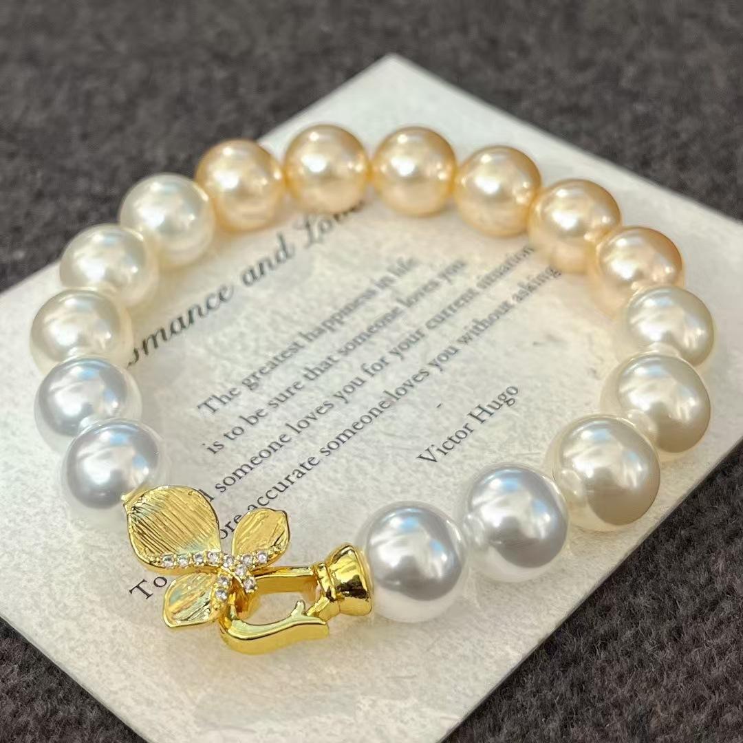 10Mm Retro High Quality Maillard Artificial Crystal Pearl Gradual Change Color Bracelet Bracelet