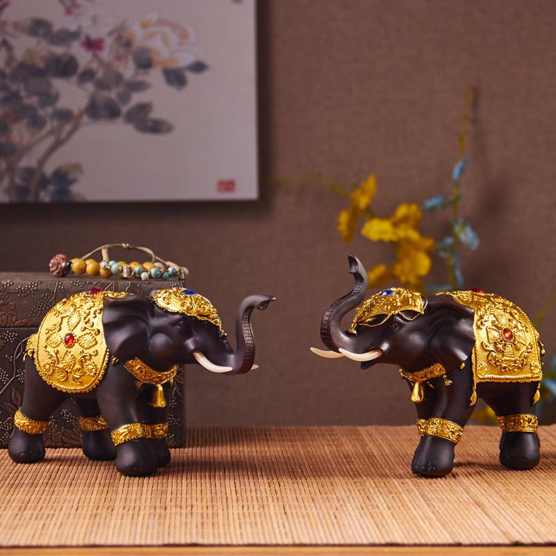 Thai-Style Lucky Elephant Ceramic Ornament for Home or Office Decor