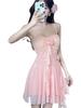 Sexy Flower Ribbon Ruffle Suspender Dress Female Sexy Waist Cinched Nightgown Chubby Girl Dress Elegant Sweet Sexy Women Top S1J