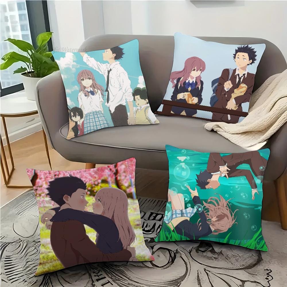 The Shape of Voice Animationskissenbezug Quadratisches Kissen Schlafzimmer Sofa Freizeit Komfortkissen Auto Wohnzimmer Heimdekoration 40X40