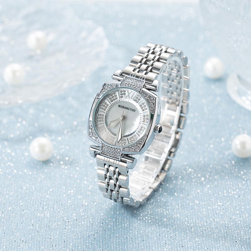 Gypsophila Steel Band Luxury Women's Quartz Watch with Diamond-Set Round Dial