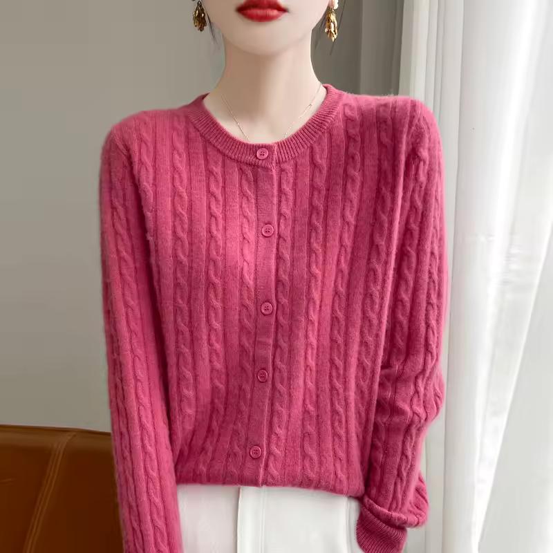 Cardigans Femininos Outono Inverno Gola O Suéter Sólido Primavera Manga Longa Abotoamento Simples Tricô Cardigans Brancos Jumper