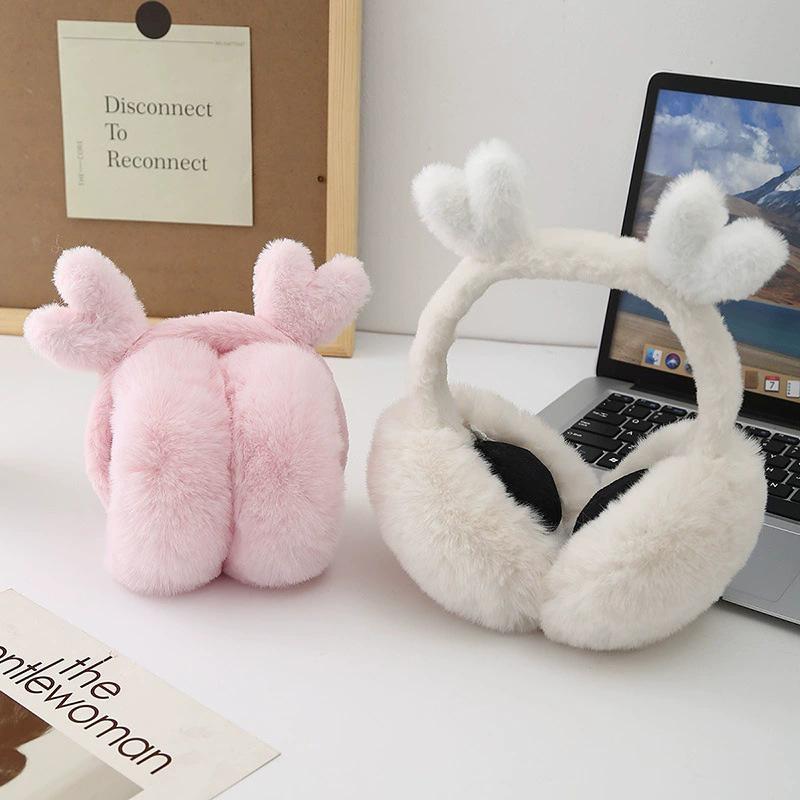 1Pc Folding Earmuffs Winter Ear Warmers Warm Windproof Cute Animal Ear Design Plush Earmuffs Faux Fur Ear Protection