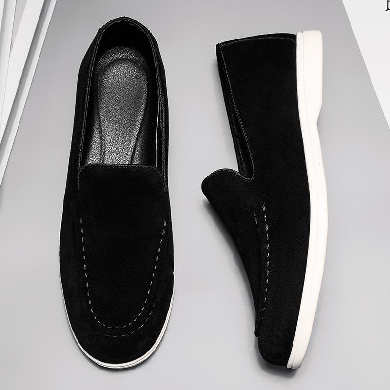 Men's Suede Leather Slip-on Loafers British Style Flat Casual Dress Boat Shoes Lightweight Comfort
