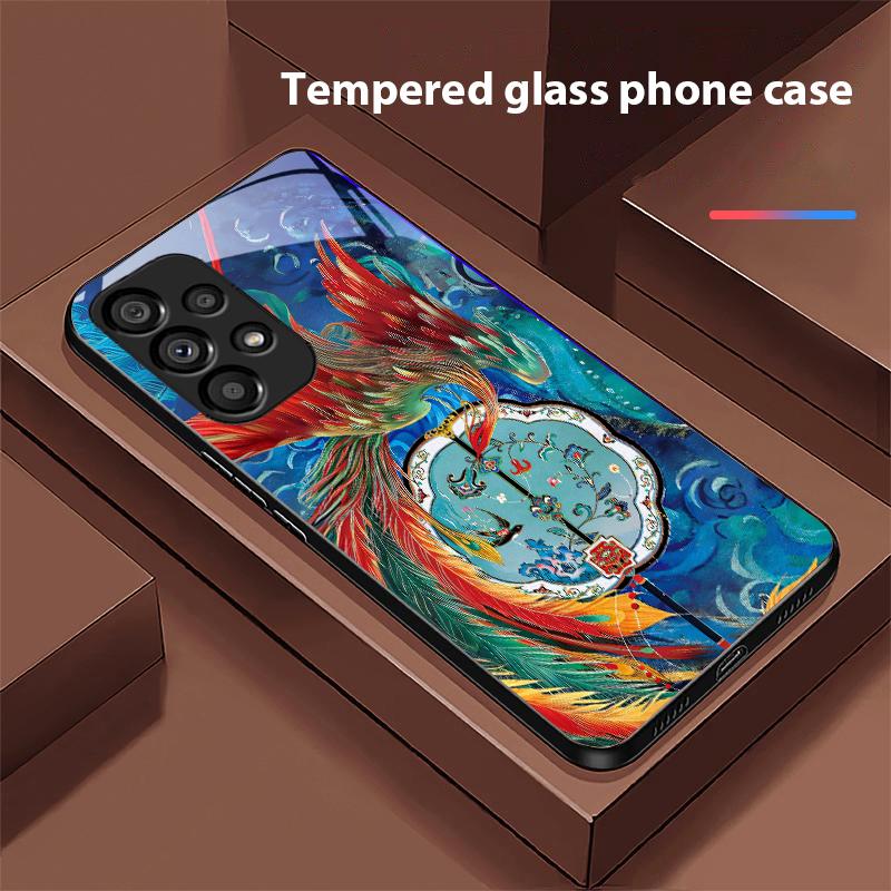 Goldener Phönix Für Samsung Galaxy S10 20 Plus 21 FE 22 23 24 FE 25 Ultra Schwarz Gehärtetes Glas Handyhülle Hartschale