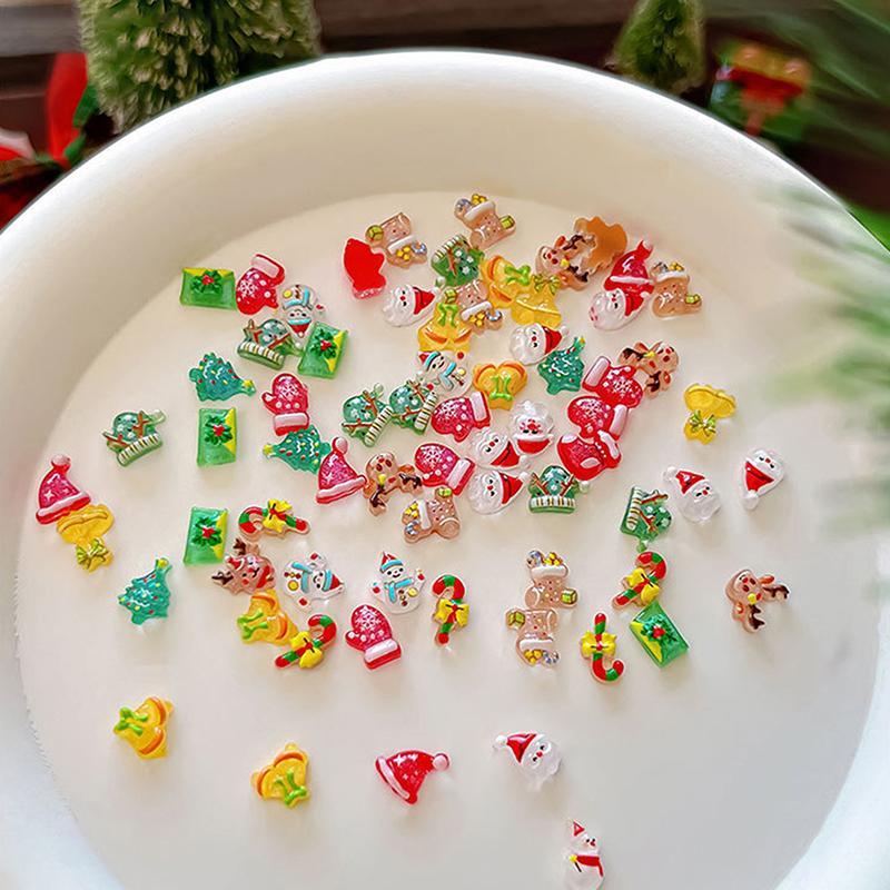 20Pcs Resin Mini Santa Cl1Aus Snowman Christmas Tree Deer Bell, Crutch Flat Back Nails Art Decor Diy Scrapbook Accessories20 Pcs