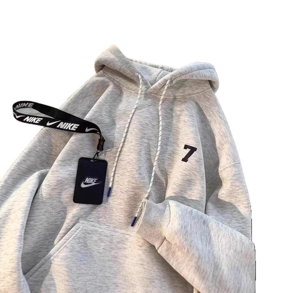 Unisex Loose Fit Thickened Velvet Hoodie with Logo Print for Autumn/Winter 2025
