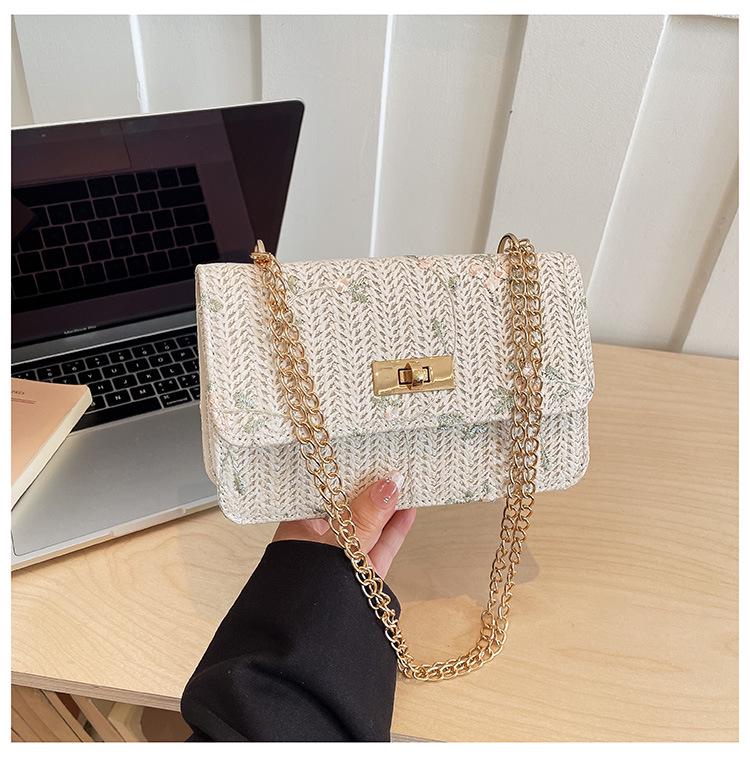 2026 Chic Straw Woven Floral Lace Square Bag - Women's Fashionable Chain Crossbody