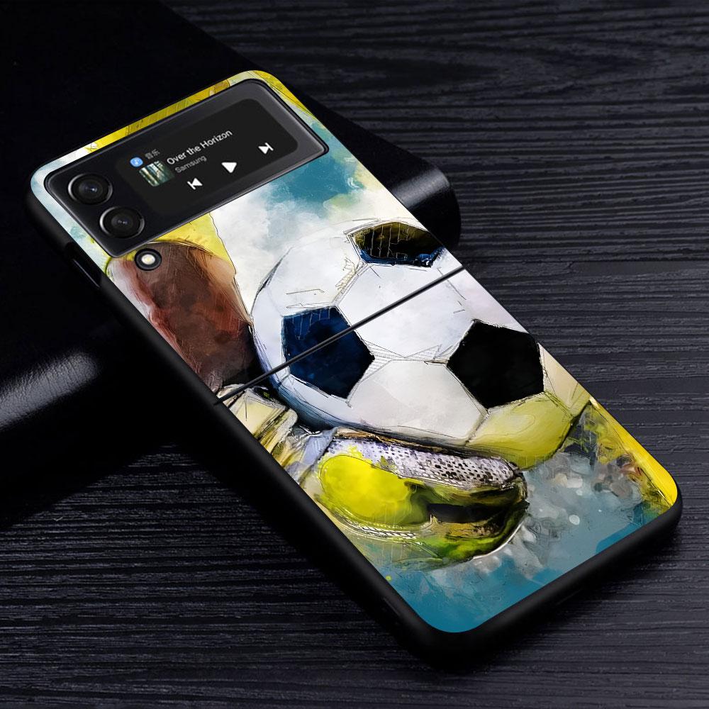 Football Sport Soccer Case for Samsung Galaxy Z Flip4 Flip3 5G PC Hard Cell Phone Shell Z Flip 4 3 Black Zflip4 Zflip3 Cover