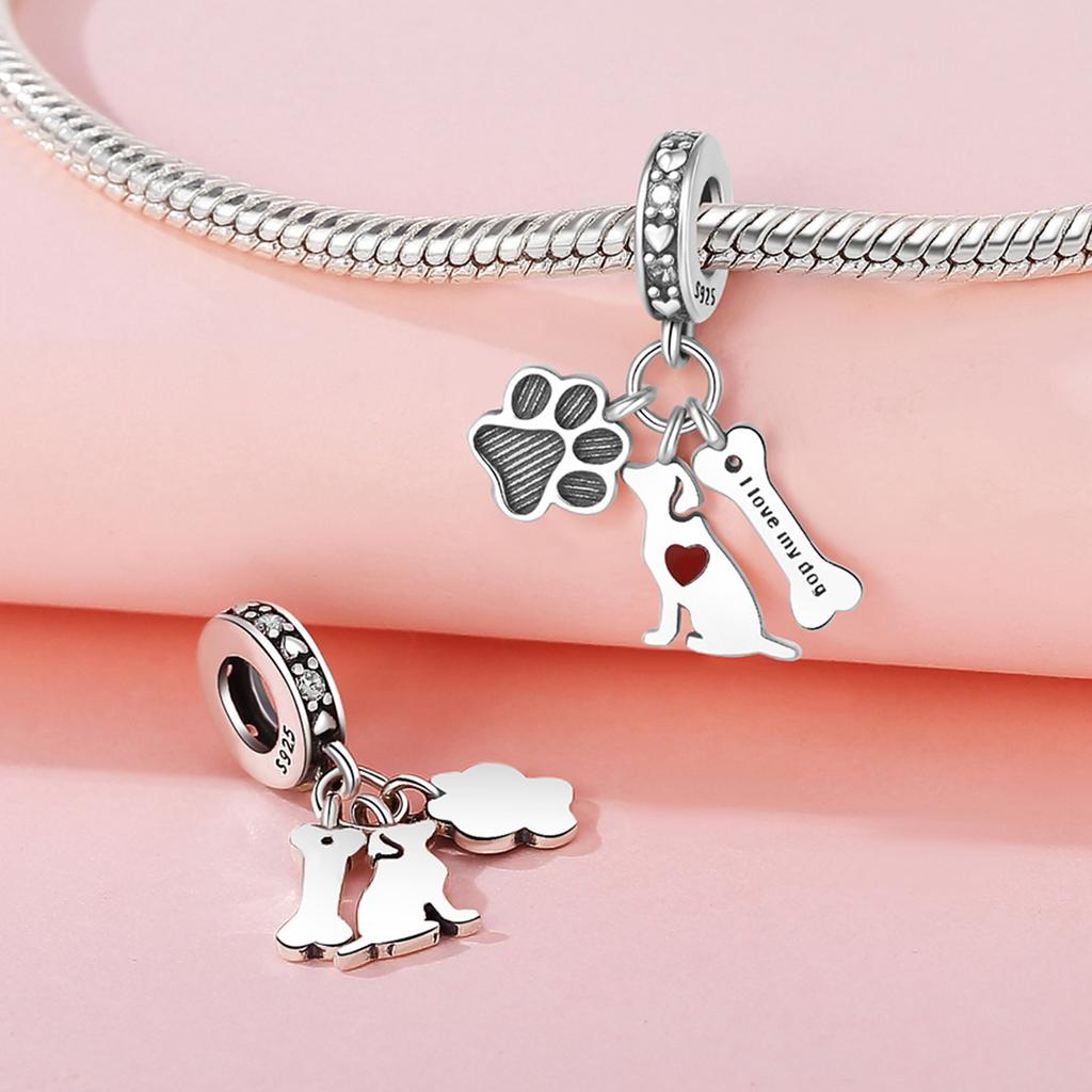 Beads Copper Charms Original Paws Bones Puppy Pendant Beads Fit Bracelet Jewelry Diy Women Fine Gift Accessory