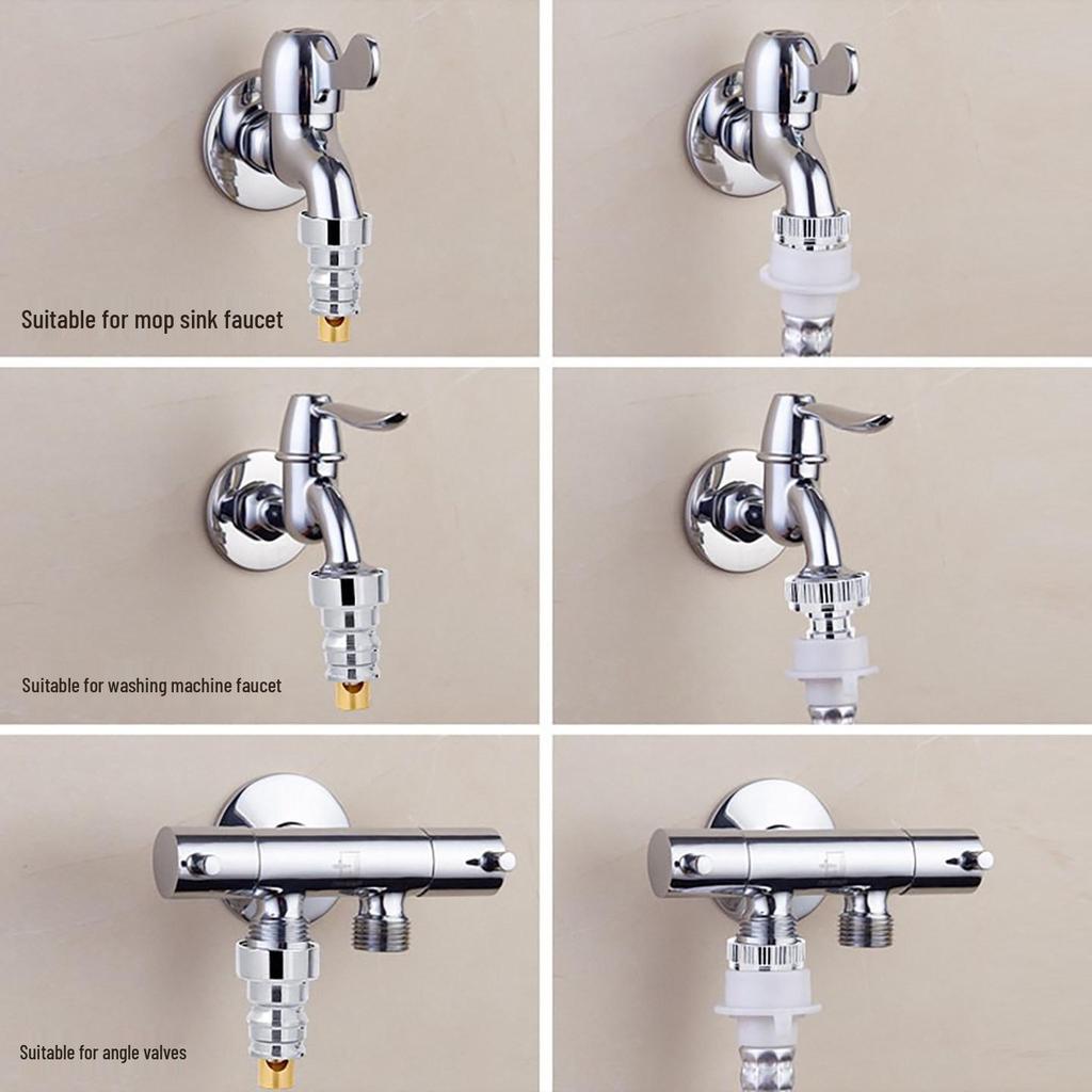 All-Copper Automatic Shut-off Washing Machine Faucet with Anti-Detachment Hose and Universal Check Valve Adapter