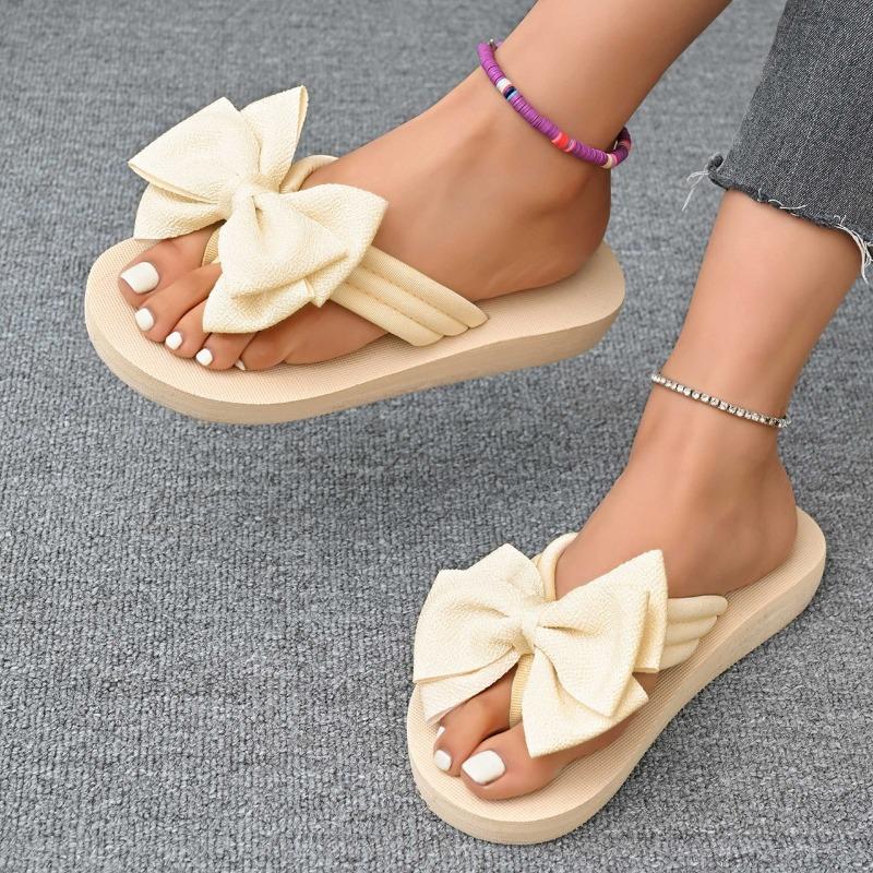 Decoration Casual Flat Slippers Shoes for Women Slides New Summer Slippers Outdoor Beach Flip-flops Cute Flower Bow