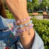 Silver Color Star Moon Tassel Pendant 8mm Burst Flower Crystal Cracked Crystal Beaded Bracelets For Women Girls