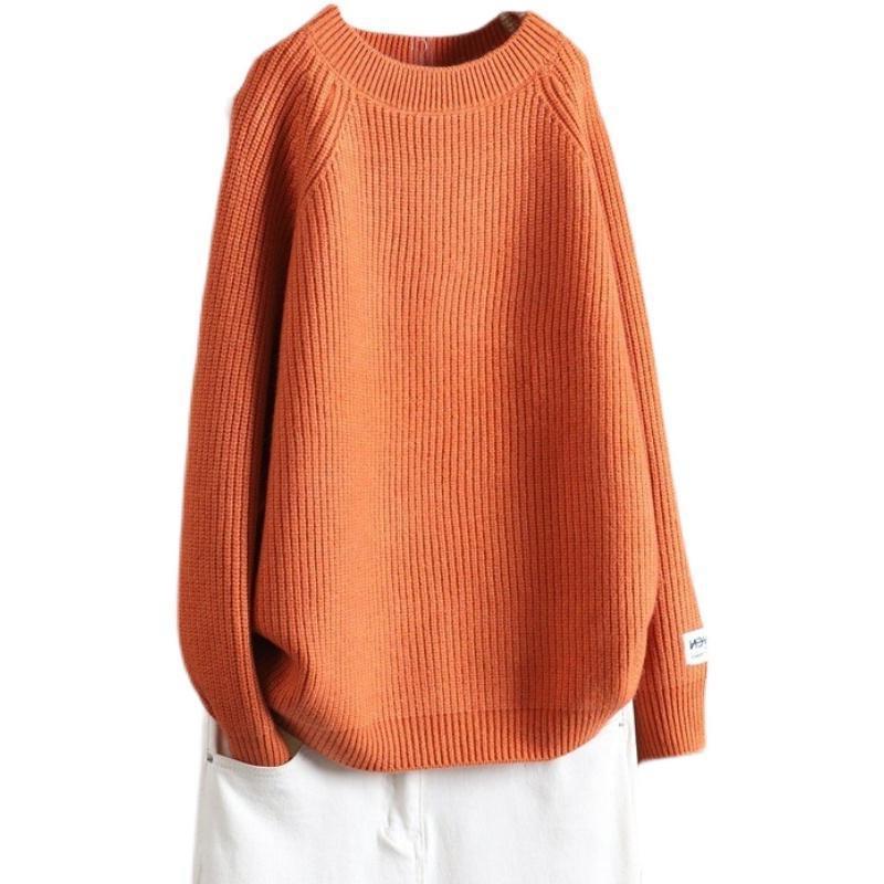 2024 Autumn/Winter Women's Round Neck Loose Knit Sweater: Simple Solid Color, Long-Sleeved Pullover