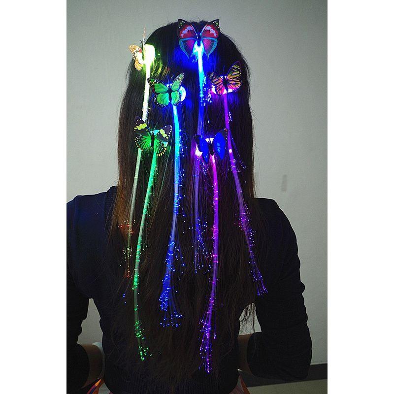 

Красочная светодиодная светящаяся коса-парик из оптоволокна, мигающая заколка для волос, клубная вечеринка, сценическое выступление, аксессуары для волос для подиума, детские Colorful butterfly 2