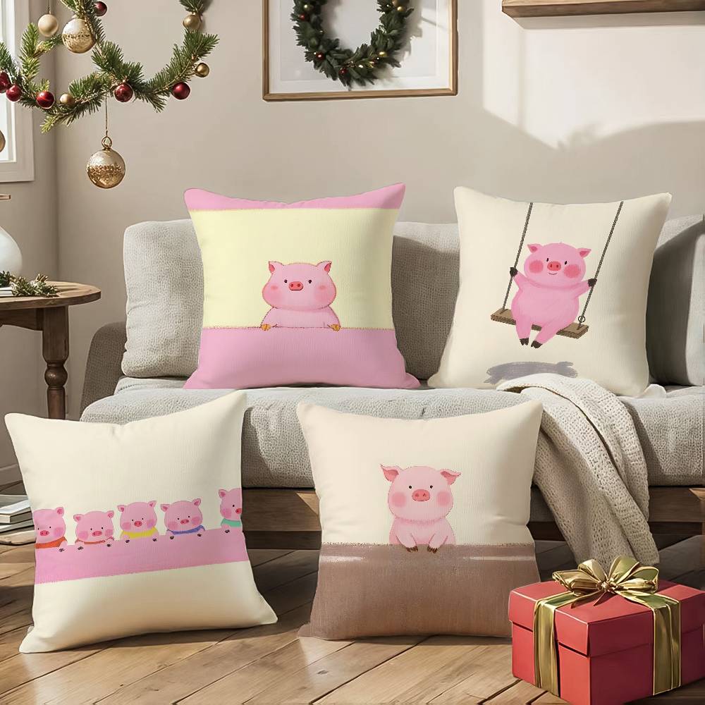 Pretty Elegant Cartoon Cute Pink Pig Pillow Case Comfort Sofa Bed Silky Elegant Invisible Zipper Decorative Cushion Cover