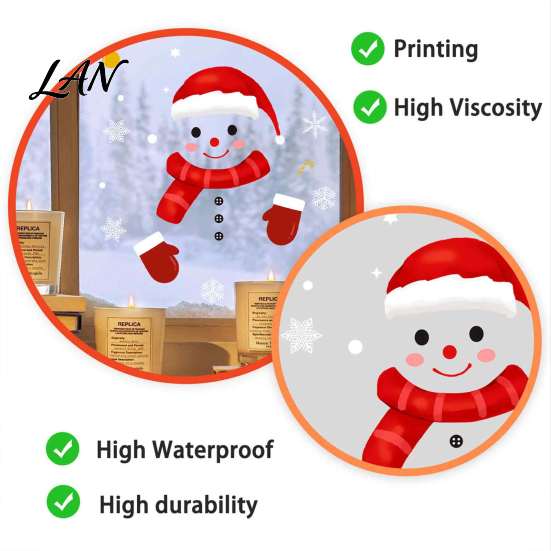 Indoor Outdoor Holiday Signage Christmas Static Window Clings, Smiling Snowman Decals with Snowflake Party Supplies Patterns, Waterproof PVC