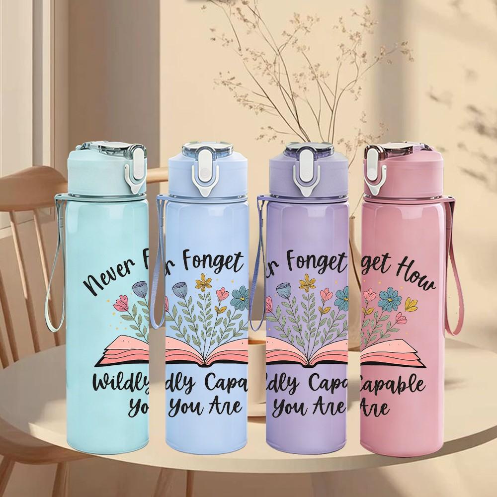 1PC Flower Forget Him Book Art 750ml Color Plastic Sports Water Bottle Leakproof Flip Straw Lid Suitable for Sports Office Home Use