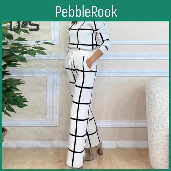 Pants Pcsset Lady 2 Top Suit Halfhigh Collar Plaid Printing Long Sleeves Loose Blouse Elastic High Waist Wide Leg Trousers With Pockets Ol