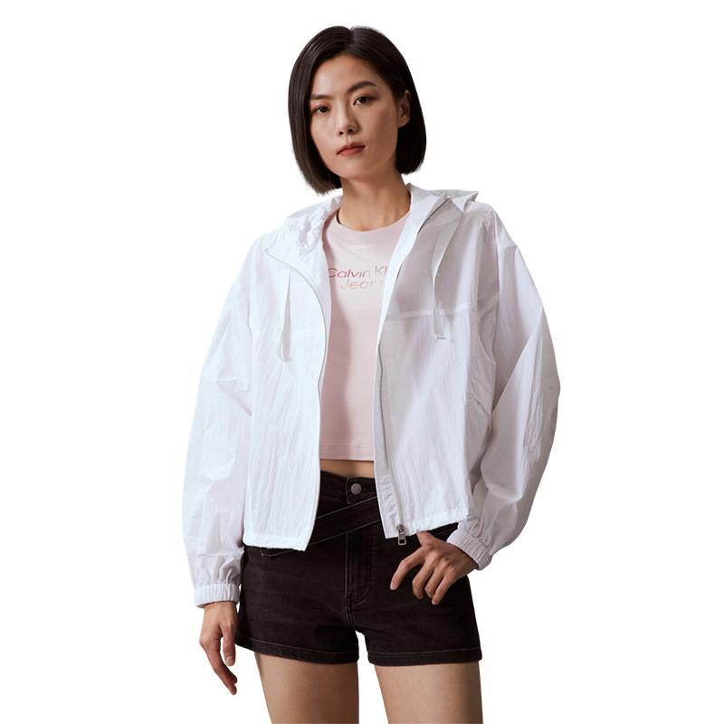 Calvin Klein Sun Protection Cool Feel Adjustable Packable Lightweight Jacket Women jackets Moonlight-White J223342