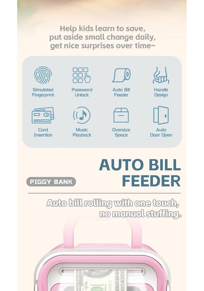Children's Electric Piggy Bank with Fingerprint Password and Automatic Money Rolling Feature