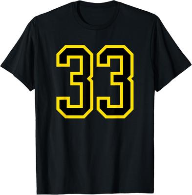 Number 33 Yellow Black Graphic Tee T-shirt