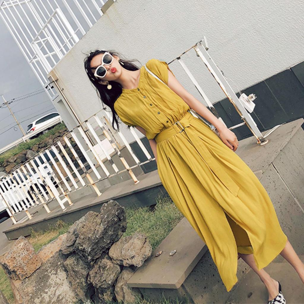 JINJUDUO Shirt Short Maxi Perfect for Women In Their and Cool and Summer Yellow Women's Dress, Sleeve, Length, 20s, 30s, 40s, Chiffon, Elegant,